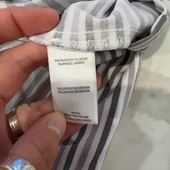 Violet Weekend Gray Purple Stripe Tasseled Neck Tiered Midi Dress Women's Medium - Picture 6 of 8